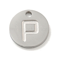 Non-Tarnish 304 Stainless Steel Pendants, Laser Cut, Flat Round with Letter Charm, Stainless Steel Color, Letter P, 10x1mm, Hole: 1.4mm(FIND-M017-02P-P)