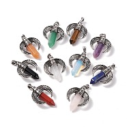Natural & Synthetic Gemstone Pendants, with Antique Silver Tone Alloy Ox Horn Findings, Cadmium Free & Lead Free, Faceted Bullet Charm, Mixed Dyed and Undyed, 49x36x15mm, Hole: 4x8mm(G-G855-08AS)
