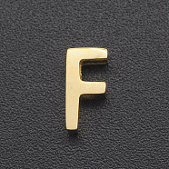 201 Stainless Steel Charms, for Simple Necklaces Making, Laser Cut, Letter, Golden, Letter.F, 8x4x3mm, Hole: 1.8mm(STAS-R109-JA433-F-2)