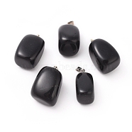 Natural Black Agate Pendants, with Platinum Tone Brass Findings, Nuggets, 23~30x13~22x12~20mm, Hole: 5x3mm(G-k302-B16)