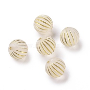 Plating Acrylic Beads, Golden Metal Enlaced, Frosted, Round, Floral White, 12mm, Hole: 1.6mm, about 490pcs/500g(OACR-E014-07)