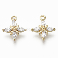 Brass Micro Pave Clear Cubic Zirconia Charms, Nickel Free, Flower, Real 18K Gold Plated, 13x11x3mm, Hole: 1.4mm(KK-S348-552-NF)