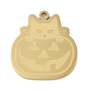 Halloween 304 Stainless Steel Pendants, Pumpkin Cat Charm, Golden, 24x21.5x1.5mm, Hole: 1mm(STAS-C095-15G)