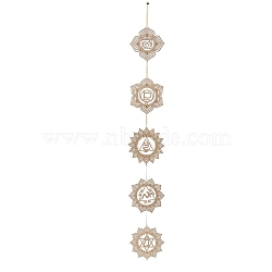 DIY Unfinished Bohemian Meditation Energy Symbol Wood Pendant Decoration Kits, Chakra Yoga Wall Art Hanging Ornament, with Rope, Saddle Brown, Wood Piece: 14.25~15x13~15x0.3cm, Hole: 3~3.5mm, 5pcs/set(DIY-B060-03)