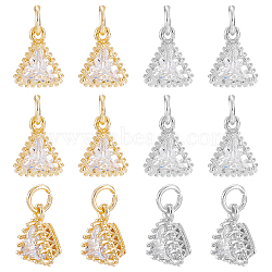 SUPERFINDINGS 12Pcs 2 Colors Brass Clear Cubic Zirconia Pendants, Long-Lasting Plated, Triangle, Mixed Color, 10x9x5.5mm, Hole: 3.4mm, 6pcs/color(ZIRC-FH0001-13)
