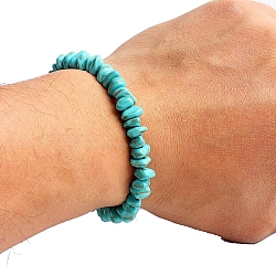 Natural Turquoise Beaded Stretch Bracelets for Men Women, Chip, 5-7/8~6-1/4  inch(15~16cm)(PW-WG83054-12)