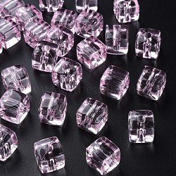 Transparent Acrylic Beads, Square, Pearl Pink, 13x12.5x12.5mm, Hole: 3.5mm, about 162pcs/500g(MACR-S373-104-B04)