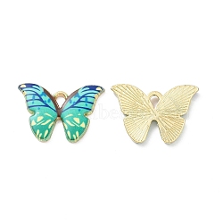 Alloy Enamel Pendants, Light Gold, Cadmium Free & Nickel Free & Lead Free, Butterfly Charm, Medium Turquoise, 15x21.5x1.5mm, Hole: 2x3mm(PALLOY-M200-01LG-F)