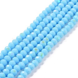 Electroplate Opaque Solid Color Glass Beads Strands, Half Rainbow Plated, Faceted, Rondelle, Sky Blue, 3x2mm, Hole: 0.8mm, about 165~169pcs/strand, 15~16 inch(38~40cm)(EGLA-A034-P2mm-L11)