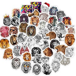PVC Adhesive Waterproof Stickers Set, for Water Bottles, Laptop, Luggage, Cup, Computer, Mobile Phone, Skateboard, Guitar Stickers, Lion, Mixed Color, 40~60x40~60mm, 50pcs/set(STIC-PW0002-102)
