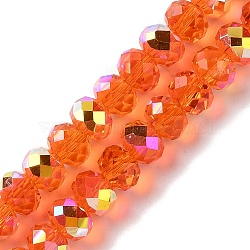 AB Color Plated Transparent Electroplate Beads Strands, Faceted, Round, Coral, 7.5x6mm, Hole: 1mm, about 80~83pcs/strand, 18.31~19.88''(46.5~50.5cm)(EGLA-H104-06A)