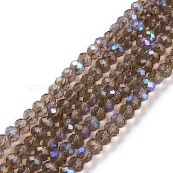 Electroplate Glass Beads Strands, Half Rainbow Plated, Faceted, Rondelle, Camellia, 4x3mm, Hole: 0.4mm, about 123~127pcs/strand, 16.5~16.9 inch(42~43cm)(EGLA-A034-T4mm-L06)