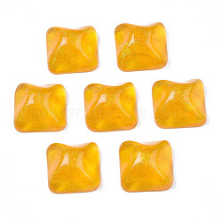 Transparent Resin Cabochons, Water Ripple Cabochons, with Glitter Powder, Square, Goldenrod, 16x16x8.5~9mm(CRES-N031-004A-C04)