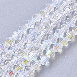 Electroplate Glass Beads Strands, AB Color Half Plated, Faceted, Bicone, Clear AB, 4x4mm, Hole: 0.8mm, about 86~90pcs/strand, 12.99 inch(33cm)(EGLA-Q118-4mm-C17)
