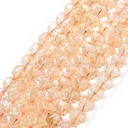 Natural Yellow Quartz Beads Strands, Star Cut Round Beads, Faceted, 9.5~10.5x10mm, Hole: 0.9mm, about 39pcs/strand, 15.43 inch(39.2cm)(G-K323-23)