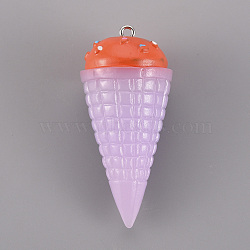 Resin Pendants, with Platinum Iron Loops, Ice Cream, Lilac, 48x23x23mm, Hole: 2mm(RESI-Q211-001E)