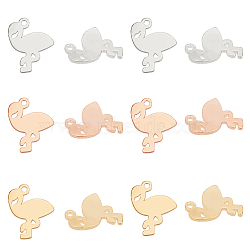 Unicraftale 304 Stainless Steel Charms, Manual Polishing, Flamingo, Mixed Color, 12x10x1mm, Hole: 1mm, 12pcs/box(STAS-UN0009-93)