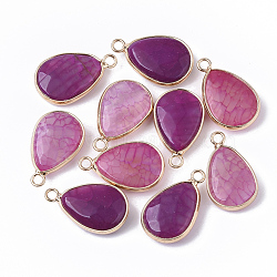 Natural Agate Pendants, with Golden Tone Brass Open Back Bezel, Faceted, Dyed, Teardrop, 23.5x14x6mm, Hole: 2mm(X-G-S359-013)