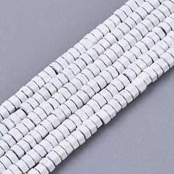 Spray Painted Non-magnetic Synthetic Hematite Beads Strands, Hexagon, White, 2x1mm, Hole: 0.8mm, about 330~335pcs/strand, 15.75 inch(40cm)(G-R468-02A-13)