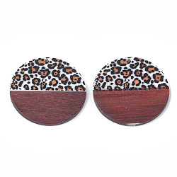 Printed Resin & Wood Pendants, Flat Round, Colorful, 49x2.5~3.5mm, Hole: 2mm(RESI-S358-62)