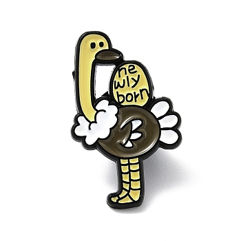 Word Newly Born Enamel Pin, Ostrich Alloy Badge for Backpack Clothes, Electrophoresis Black, Light Khaki, 26.5x16.5x1.4mm