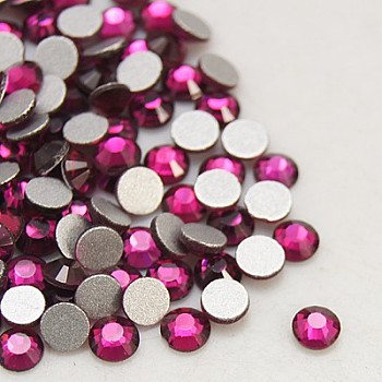 Glass Flat Back Rhinestone, Grade A, Back Plated, Faceted, Half Round, Fuchsia, SS4, 1.5~1.6mm, 1440pcs/bag
