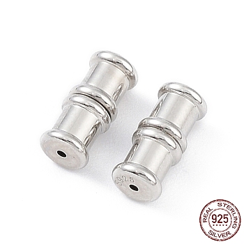 Rhodium Plated 925 Sterling Silver Screw Clasps, Twist Clasps, Bamboo, Platinum, 11x5mm, Hole: 0.9mm