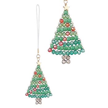 Christmas Glass Seed Beaded Pendant Decorations, Braided Nylon Thread Hanging Ornaments, Christmas Tree, 128mm