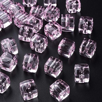 Transparent Acrylic Beads, Square, Pearl Pink, 13x12.5x12.5mm, Hole: 3.5mm, about 162pcs/500g