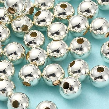 Eco-Friendly Brass Smooth Round Beads, Seamed Spacer Beads, Long-Lasting Plated, Cadmium Free & Lead Free, Silver, 5mm, Hole: 1.5mm