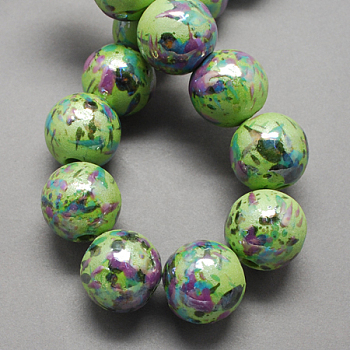 Handmade Porcelain Beads, Pearlized, Round, Yellow Green, 12mm, Hole: 2mm