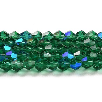 Transparent Electroplate Glass Beads Strands, AB Color Plated, Faceted, Bicone, Teal, 3.5mm, about 108~123pcs/strand, 12.76~14.61 inch(32.4~37.1cm)