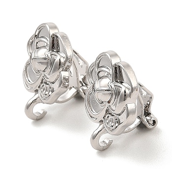 Alloy Clip-on Earring Findings, with Loops, for Non-pierced Ears, Rose, Platinum, 17x13.5x12mm, Hole: 2.5mm
