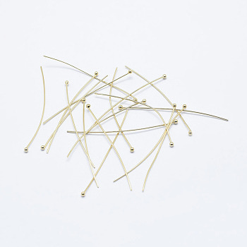 Brass Ball Head Pins, Long-Lasting Plated, Nickel Free, Real 18K Gold Plated, 35x0.6mm, 22 Gauge, Head: 1.8mm, 180pcs/bag