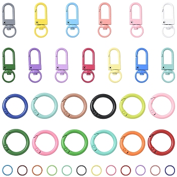 60Pcs Baking Paint Iron Open Jump Rings, with 15Pcs Alloy Spring Gate Rings, 15Pcs Alloy Swivel Snap Hooks Clasps, Mixed Color, 18 Gauge, 10x1mm, Inner Diameter: 8mm