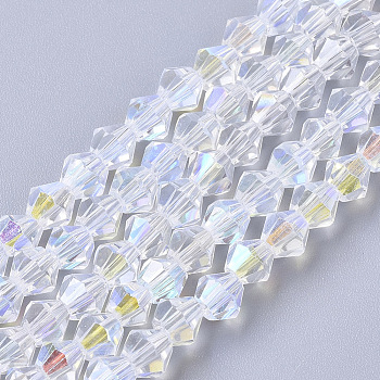 Electroplate Glass Beads Strands, AB Color Half Plated, Faceted, Bicone, Clear AB, 4x4mm, Hole: 0.8mm, about 86~90pcs/strand, 12.99 inch(33cm)