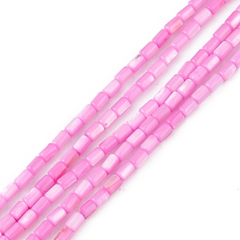 Natural Freshwater Shell Dyed Beads Strands, Column, Deep Pink, 4.8x3mm, Hole: 0.8mm, about 78pcs/strand, 14.96''(38cm)