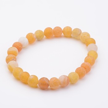 Natural Weathered Agate Stretch Beads Bracelets, Goldenrod, 2 inch(50mm)