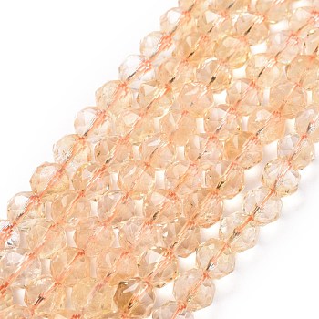 Natural Yellow Quartz Beads Strands, Star Cut Round Beads, Faceted, 9.5~10.5x10mm, Hole: 0.9mm, about 39pcs/strand, 15.43 inch(39.2cm)