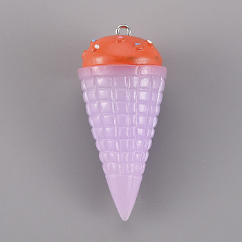 Resin Pendants, with Platinum Iron Loops, Ice Cream, Lilac, 48x23x23mm, Hole: 2mm