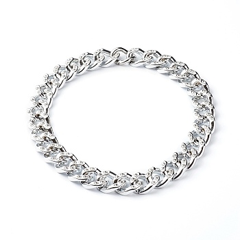 CCB Plastic Rhinestone Curb Chain Necklaces, with 
304 Stainless Steel Gate Rings, Silver, 19-3/4 inch(50cm)