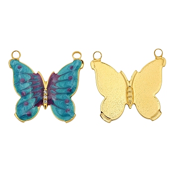 Stainless Steel Rhinestones Pendants, with Enamel, Golden, Butterfly Charm, Turquoise, 32x22mm, Hole: 1.5mm