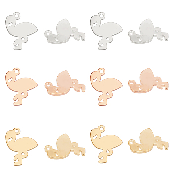 Unicraftale 304 Stainless Steel Charms, Manual Polishing, Flamingo, Mixed Color, 12x10x1mm, Hole: 1mm, 12pcs/box