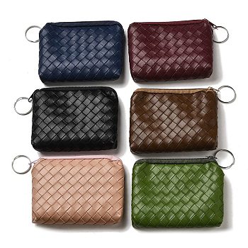 Diamond Textured PU Leather Wallets with Alloy Zipper, Rectangle with Iron Ring, Mixed Color, 9x11.5x1cm