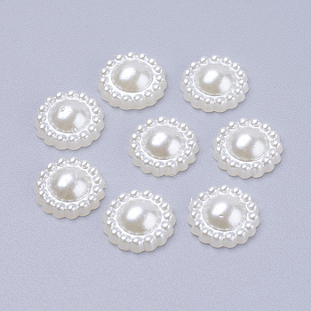 10.5MM Sunflower Acrylic Pearl Flatback Cabochons for Bracelet Making, Dyed, Creamy White, 10.5x4.5mm