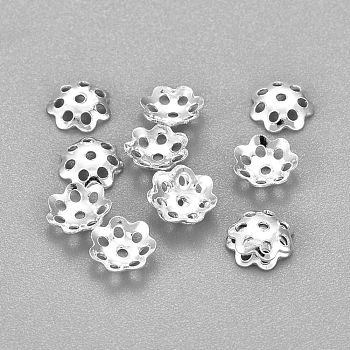 201 Stainless Steel Bead Caps, Flower, Multi-Petal, Silver, 6x1mm, Hole: 1mm