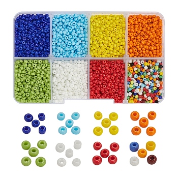 8 Colors Glass Seed Beads, Opaque Colours Seed, Round, Mixed Color, 2mm, Hole: 1mm, about 15g/color