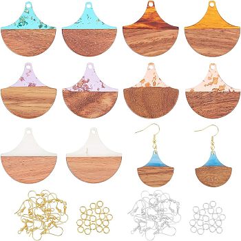 Olycraft DIY Earring Making Kit, Including Resin & Walnut Wood Pendants, Iron Earring Hooks & Open Jump Rings, Fan, Mixed Color, 152pcs/box