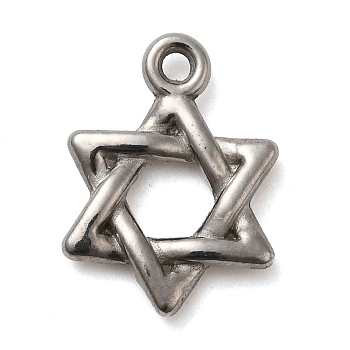 304 Stainless Steel Pendants, Star of David Charm, Stainless Steel Color, 18x16x7mm, Hole: 2mm