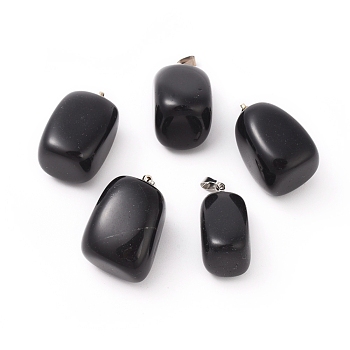 Natural Black Agate Pendants, with Platinum Tone Brass Findings, Nuggets, 23~30x13~22x12~20mm, Hole: 5x3mm